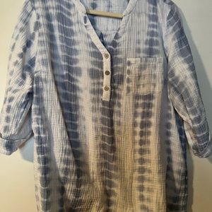 CHARLIE B, XL TUNIC TOP, TIE-DYED LOOK, BLUES AND WHITE